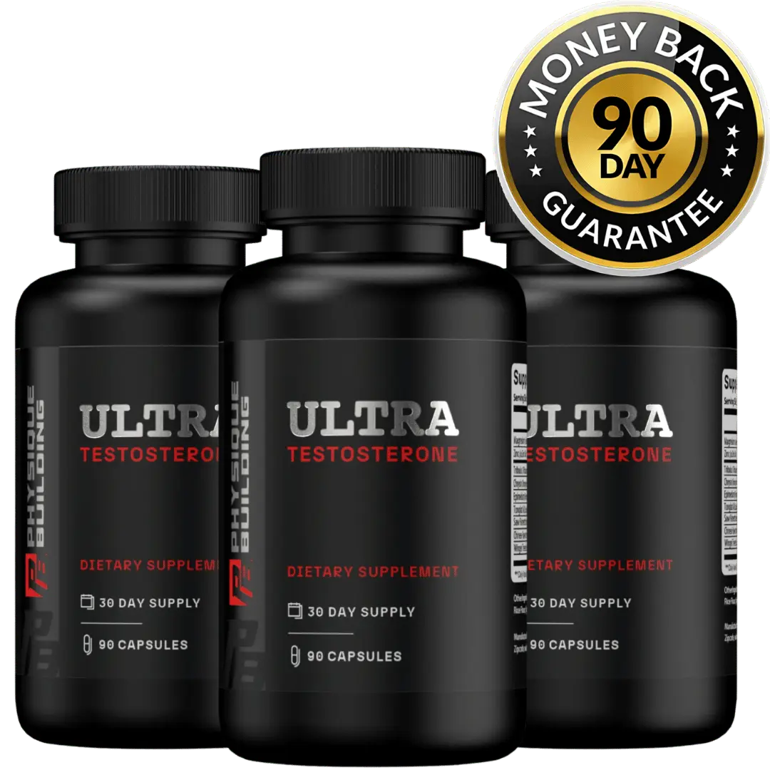 Three bottles of Ultra Testosterone with 90-day money back guarantee